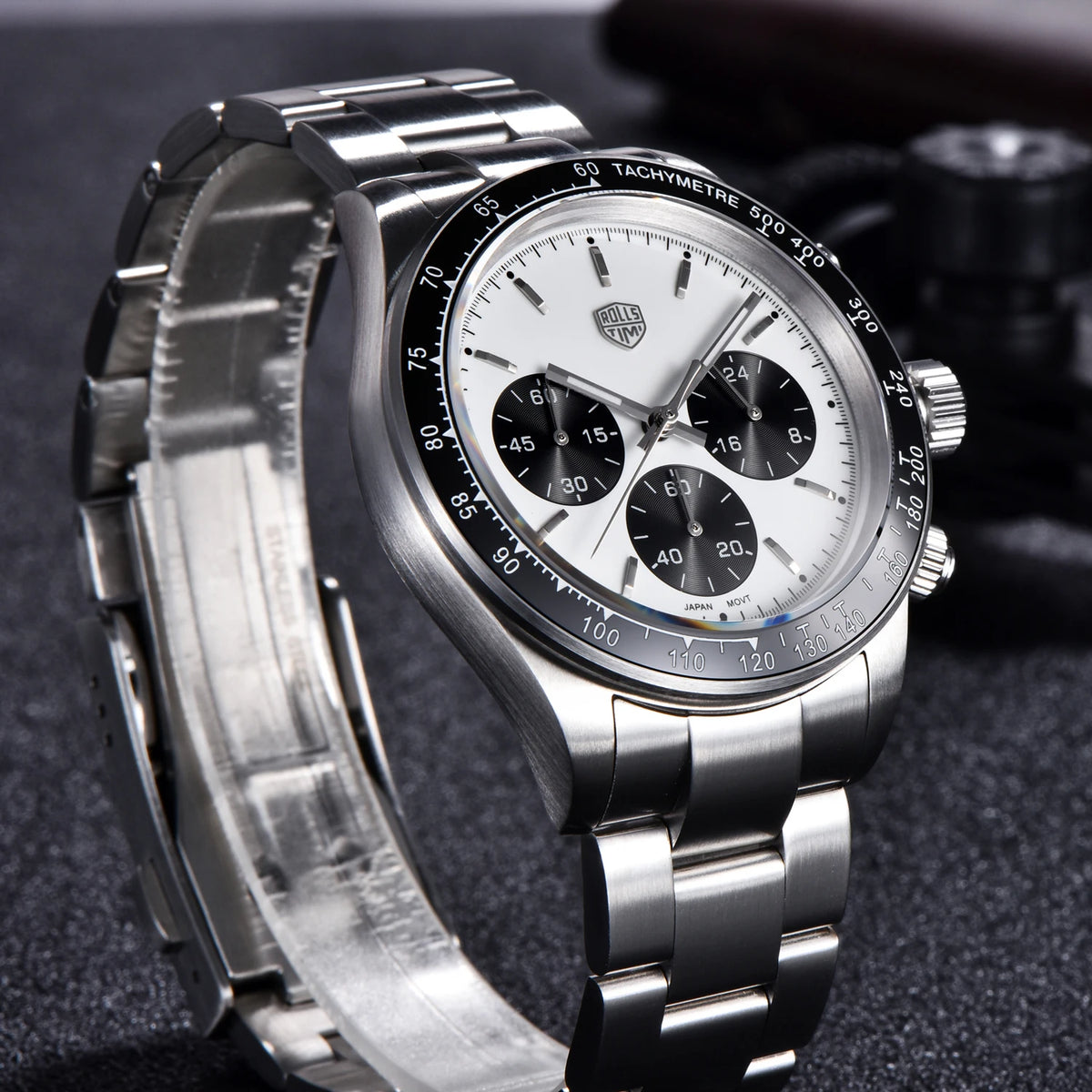Montres pour hommes Rolls Timi Panda – Chronographe à quartz, modèle de luxe, verre saphir avec traitement antireflet, étanche, style sportif