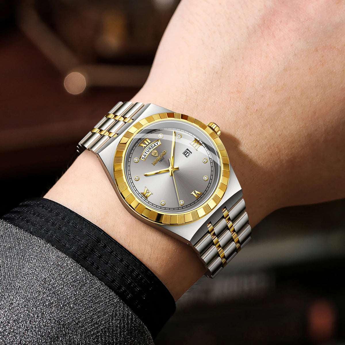 Montre pour homme de la marque originale BINBOND – Montre-bracelet à quartz, modèle de luxe, étanche et luminescent.