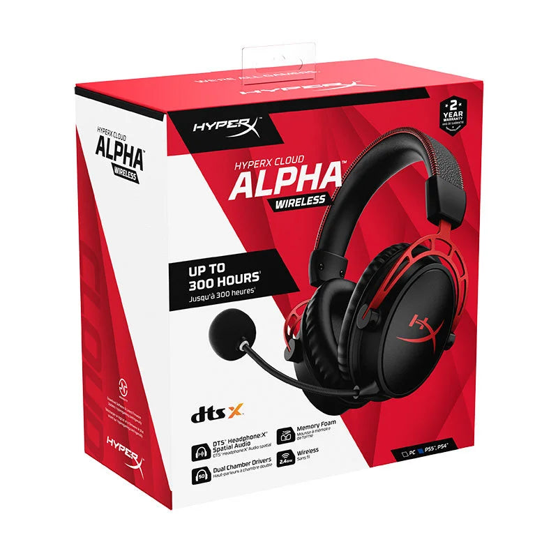 Original HyperX Cloud Alpha Wireless Gaming Hedsets Detachable Mic Dual Chamber Drivers On-Earcup Controls 300hr Playtime