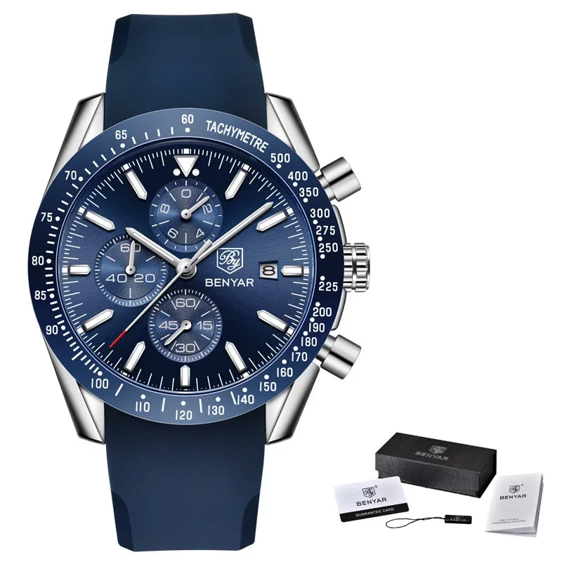 Montre homme BENYAR 5140, montre de sport décontractée, montre à quartz de luxe étanche, chronographe militaire de marque haut de gamme.