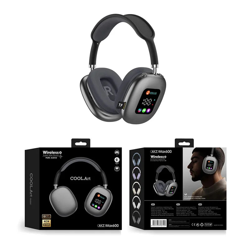 Wireless Bluetooth Headset with RGB Digital Display Screen Card Reader Headset Long Battery life High-fidelity Earphones