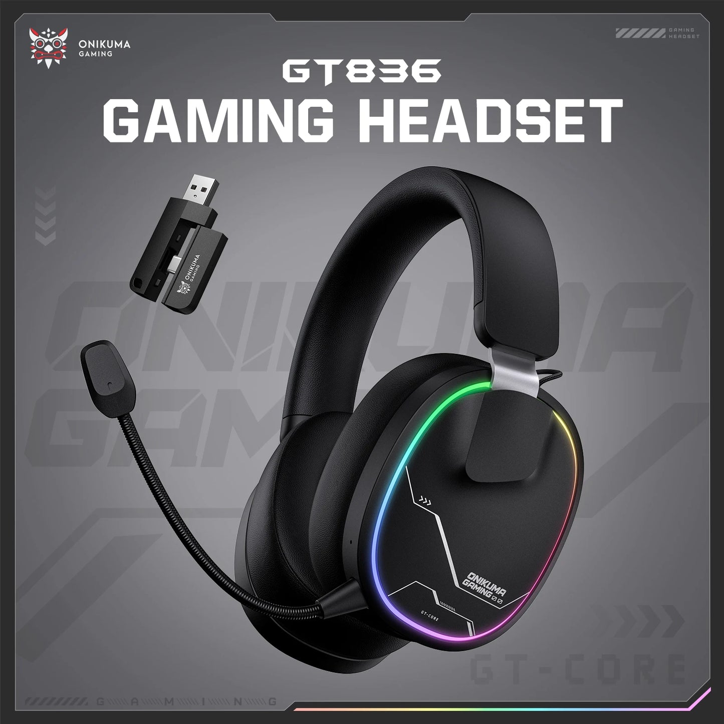 ONIKUMA Gt808 45dB Active Noise Canceling Wireless Headset | Hi-Res Audio, 1200mAh Battery 2.4GHz, Bluetooth, Wired