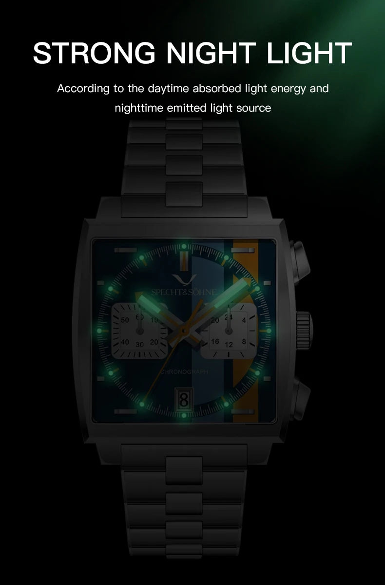2024 Specht & Sohne New Classic Men's Quartz Watch Blue Color Stainless Steel Japan VK63 Movt Genuine Leather Montre Homme 39MM