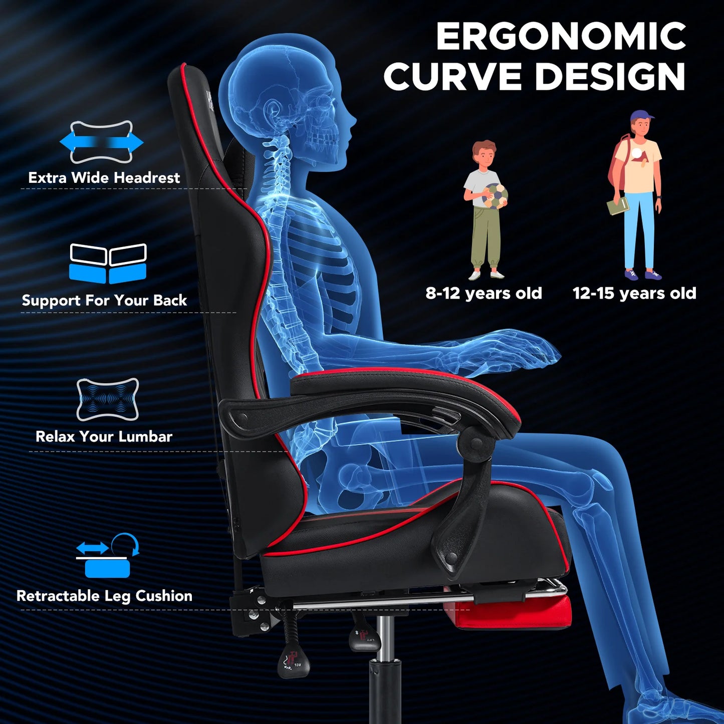 400Lbs Load Gaming Chair with Massage Ergonomic Computer Chair Footrest and Lumbar Support Reclining PC Chair Adjust Armrest
