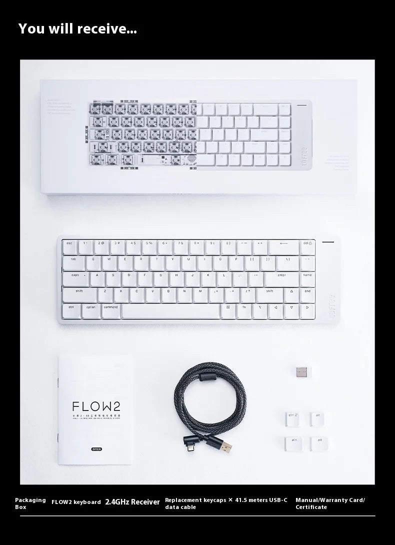 Lofree FLOW2 Mechanical Keyboard Business Office Wireless Bluetooth Wired Quiet & Gentle Sound Compatible Mute Aluminum Lump