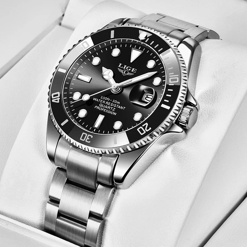 Reloj para hombre LIGE: cronógrafo de cuarzo, resistente al agua, estilo informal y profesional, accesorio de moda de lujo de una gran marca.