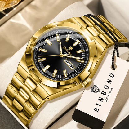 Relojes de cuarzo BINBOND de acero inoxidable para hombre – Reloj de lujo, resistente al agua y luminiscente – Modelo original para hombre