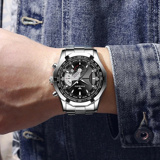 Montre-bracelet pour homme, style militaire, décontracté ou sportif, à quartz, de marque prestigieuse, en acier intégral, étanche