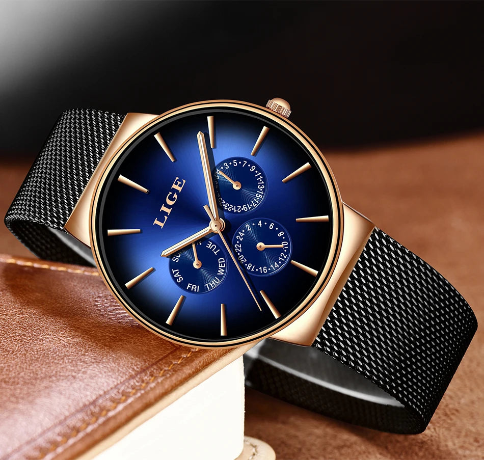 Reloj de mujer LIGE, elegante y a la última: estilo deportivo e informal, correa de malla, mecanismo de cuarzo, indicador de fecha y día, resistente al agua.