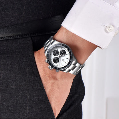 Montres pour hommes Rolls Timi Panda – Chronographe à quartz, modèle de luxe, verre saphir avec traitement antireflet, étanche, style sportif