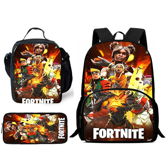 Hot Game Design Child Backpacks F-FortniteS Lunch Bag Pencil Case, Pupil Large Capacity School Bags for Boys and Girls, Best Gift