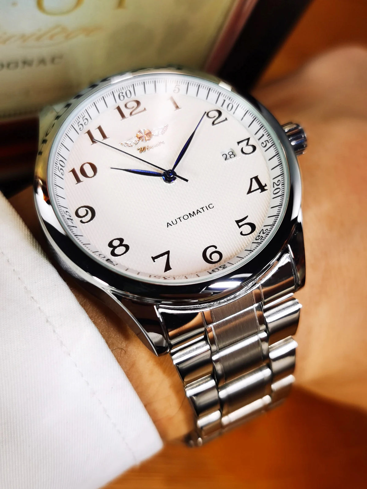 Montre pour homme WINNER – Style classique, rétro et élégant – Montre mécanique automatique avec calendrier – Marque de luxe, boîtier en acier et bracelet en cuir