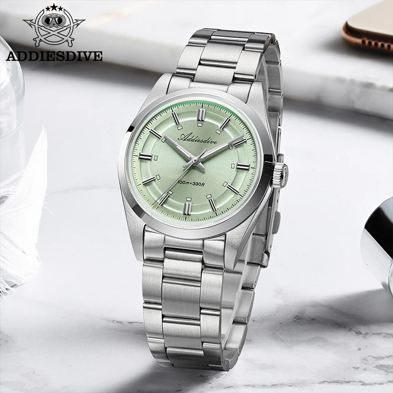 ADDIESDIVE – Reloj analógico de lujo para hombre, movimiento de cuarzo VH31, cristal abombado, resistencia al agua de 10 bares, revestimiento luminiscente BGW9, caja de acero – Modelo personalizable AD2515