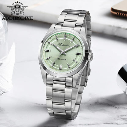 ADDIESDIVE – Reloj analógico de lujo para hombre, movimiento de cuarzo VH31, cristal abombado, resistencia al agua de 10 bares, revestimiento luminiscente BGW9, caja de acero – Modelo personalizable AD2515