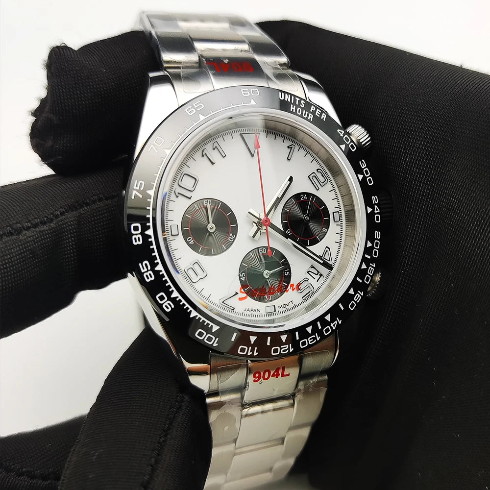 20 Colors dress 39mm Quartz Chronograph Sapphire Crystal Stainless Luminous Men's Watch VK63 Movement Calendar Strap
