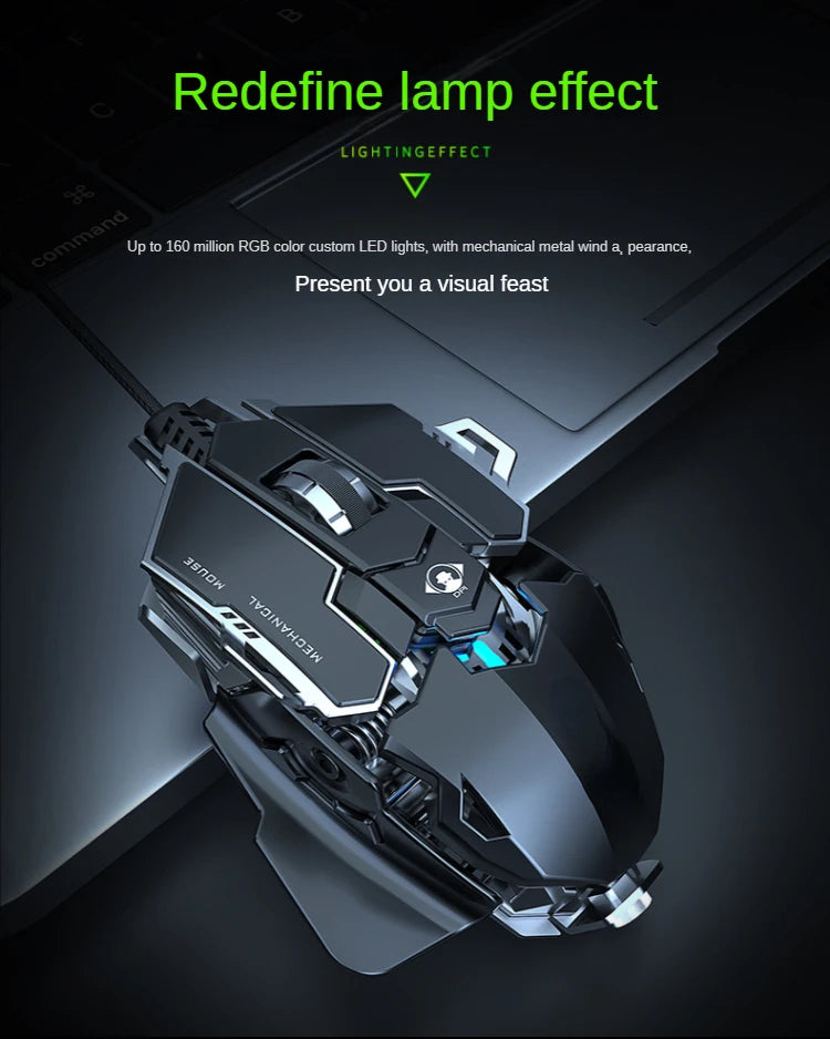 Hot Selling Mechanical Wired Gaming Mouse 9 Keys Macro Definition 12800DPI RGB Backlit Gaming Computer Mouse for Laptop Desktop