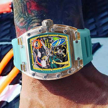 New PINDU Watch Unique Dial Design Style Men Mechanical Watch Summer Beach Fashion Watch Glowing Waterproof Resin silicone strap