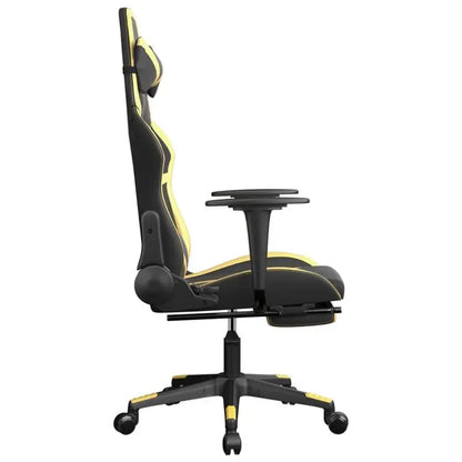 Gaming Chair with Footrest Black and Gold 67X64X116-127 cm in Imitation Leather, Reclining 360 Swivel Chair ° Can Carry 110 kg