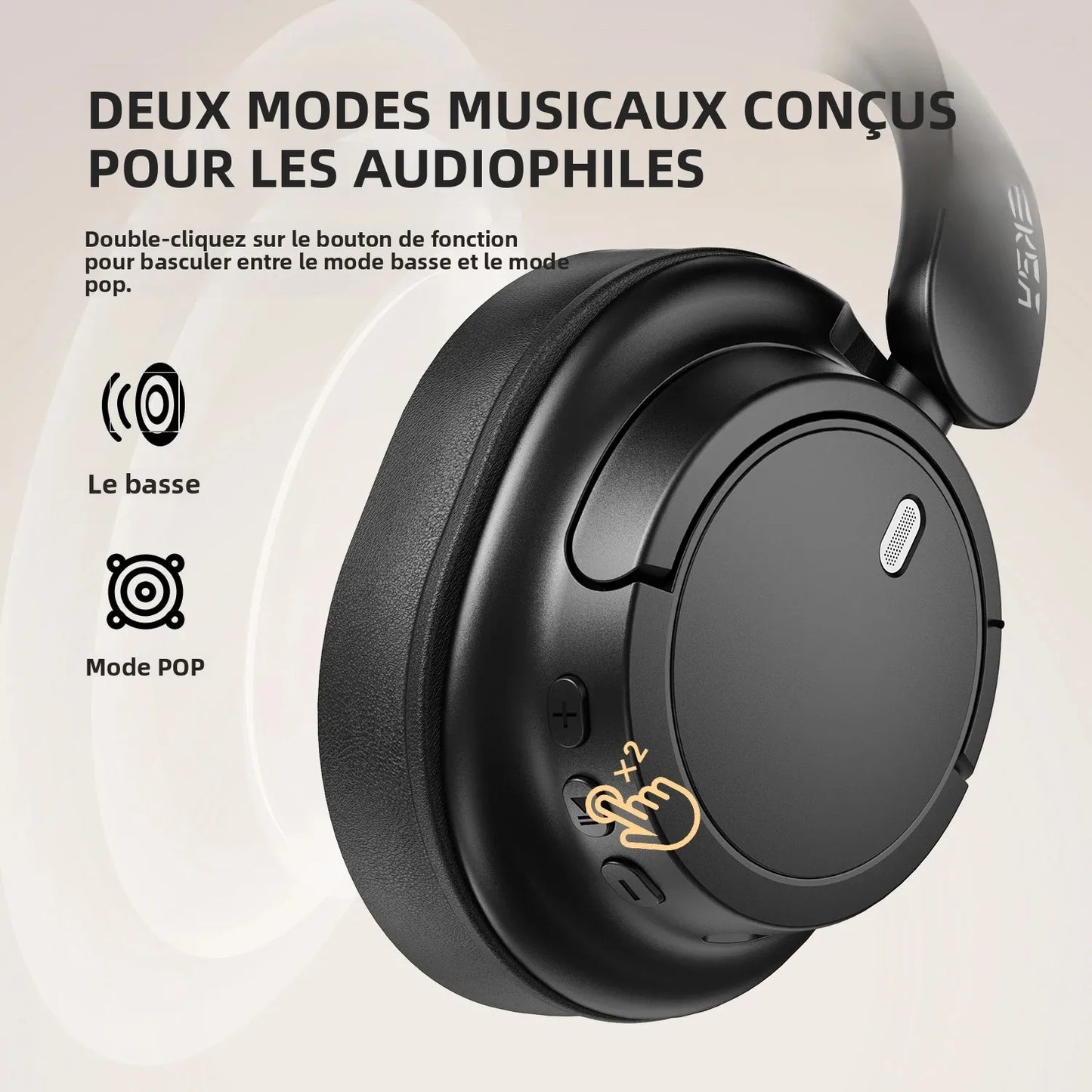 Oneodio EKSA V16 Wireless Headphones Bluetooth 5.3 Over Ear Headset With Mic Bass/Pop Mode Hi-Res HiFi Wired Headphones 90H APP