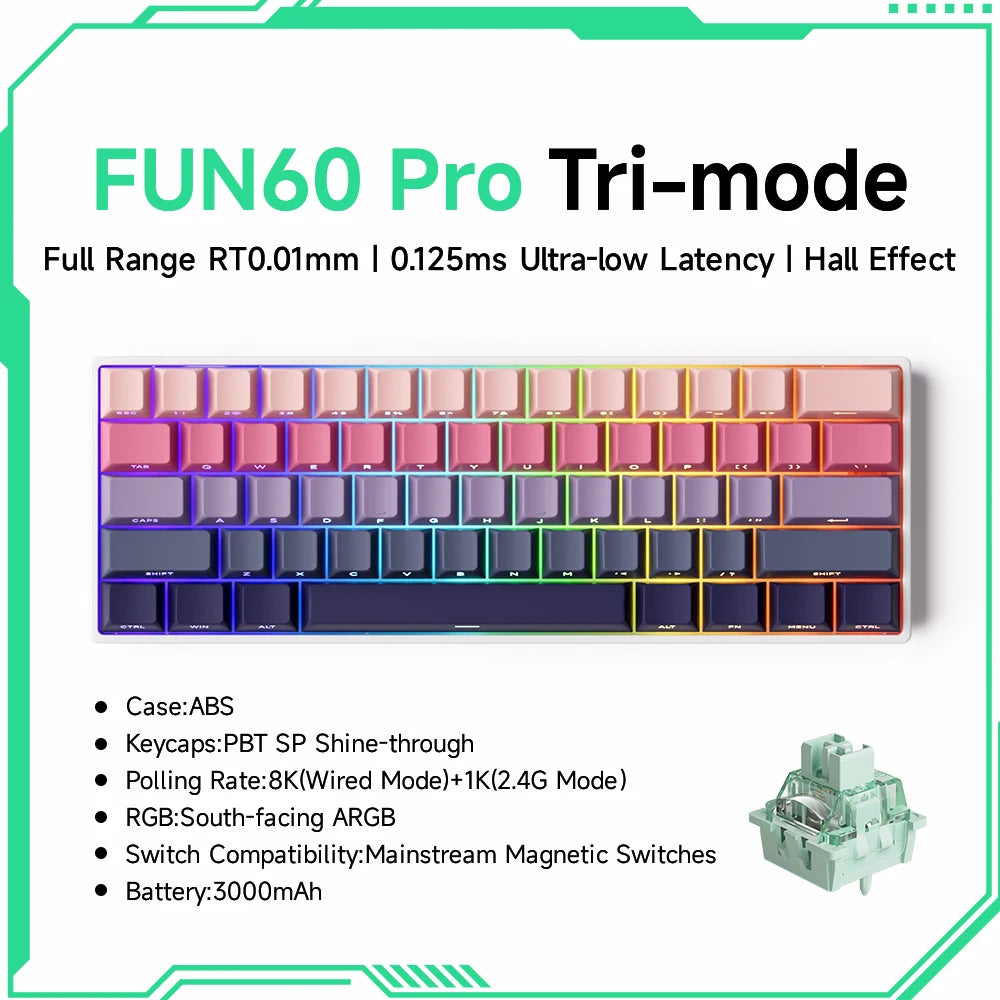 MONSGEEK FUN60 PRO&MAX HE Mechanische Tastatur mit Magnetschaltern, 60% kabellose Gaming-Tastatur, Rapid Trigger, 8K ARGB, Custom-Tastatur