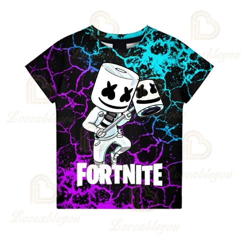 Fortnite T-Shirt für Jungen – Kinderoberteil für den Sommer, Kinderkleidung mit lustiger 3D-Battle-Royale-Game-Grafik, T-Shirt für Kleinkinder und Mädchen