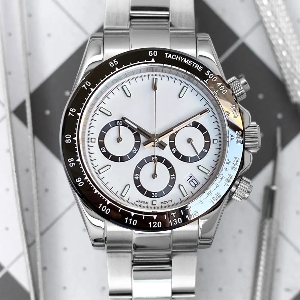 Luxury VK63 Men's Watch Quartz Movement Business Stop Watches 39mm Steel/Rose Gold Date Luminous Dial Fully Chronograph
