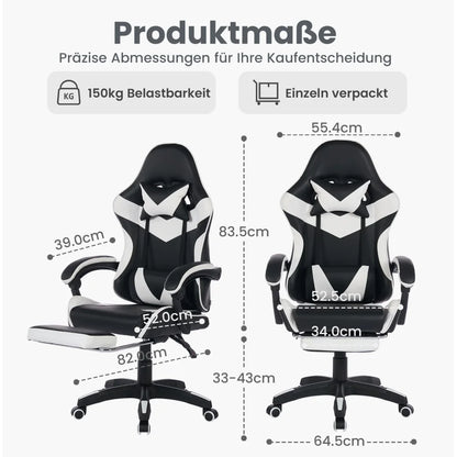 Ergonomic Rotating Gaming Chair, 360 Reclining Office Chair °   Pivoting, Height-Adjustable, Footrest, Headrest