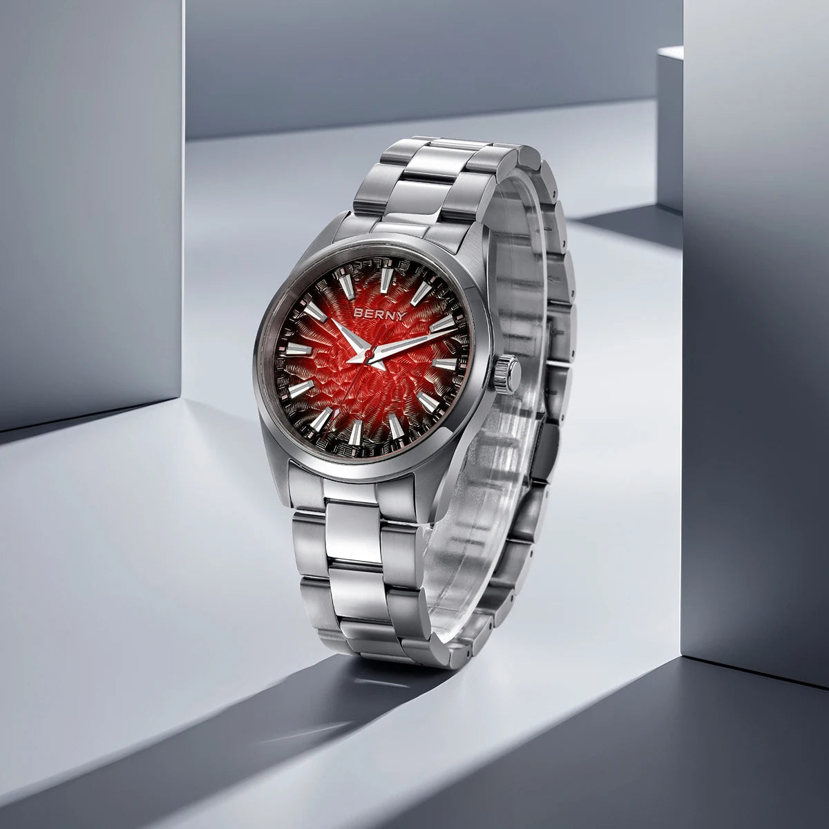 Montre pour homme BERNY – Montre à quartz élégante et classique, étanche à 10 ATM, dotée d'un verre saphir et d'aiguilles luminescentes, idéale pour une tenue habillée ou professionnelle, avec bracelet en cuir.