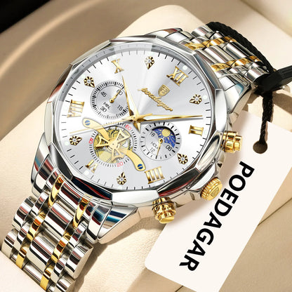 Montre homme POEDAGAR de luxe originale, étanche, chronographe lumineux, montre-bracelet en acier inoxydable à quartz, montres haut de gamme pour hommes