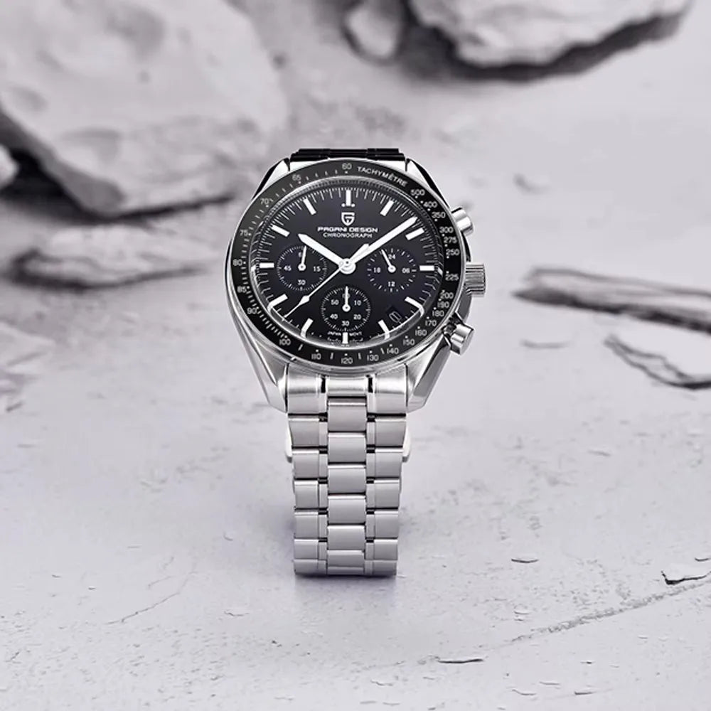 Reloj PAGANI DESIGN Moon: cronógrafo de cuarzo de lujo para hombre, estilo deportivo, cristal de zafiro con tratamiento antirreflectante, esfera luminiscente