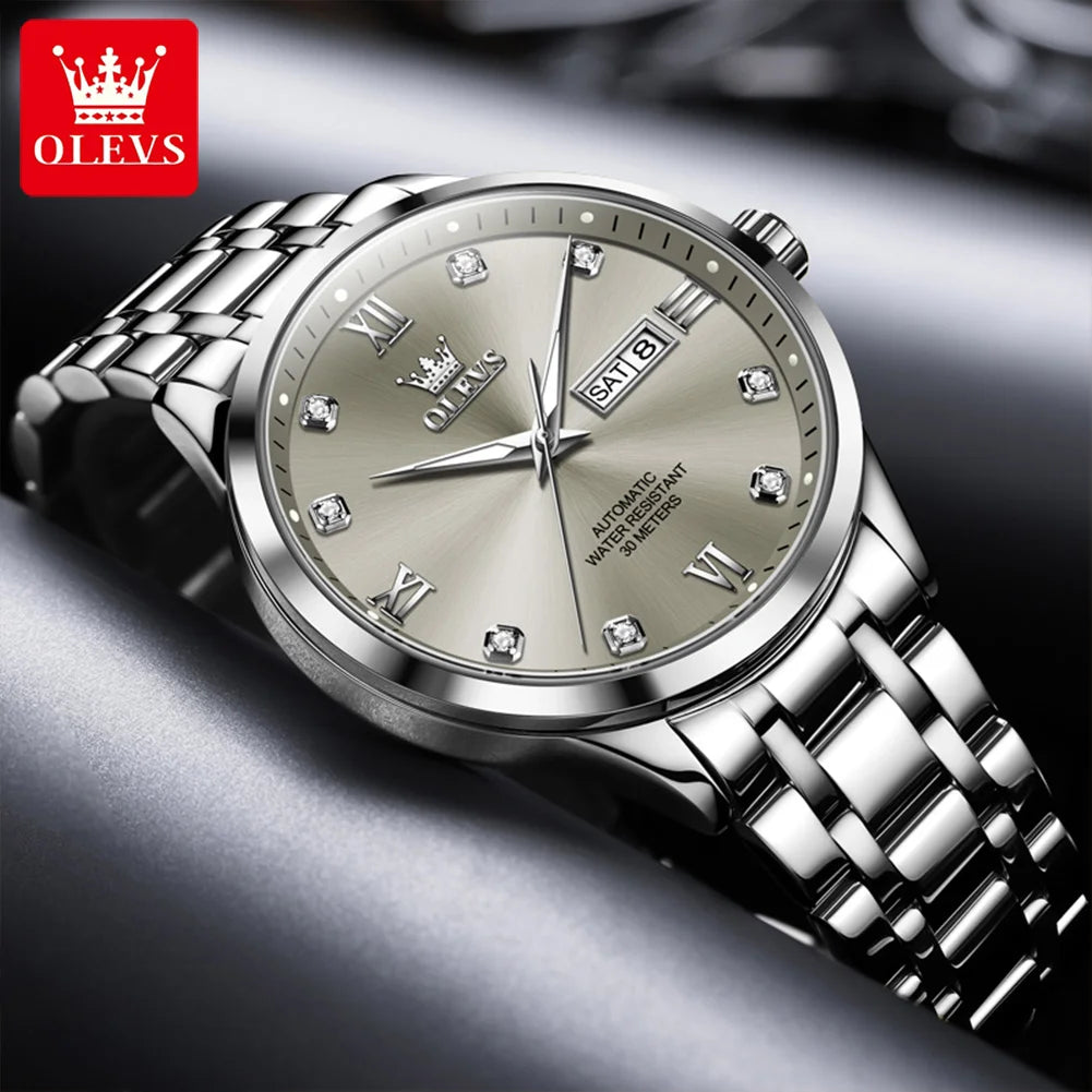 Reloj automático para hombre OLEVS 9946: reloj de pulsera mecánico de lujo, equipado con un calendario con indicador de fecha, ideal para hombres de negocios.