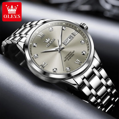 Reloj automático para hombre OLEVS 9946: reloj de pulsera mecánico de lujo, equipado con un calendario con indicador de fecha, ideal para hombres de negocios.