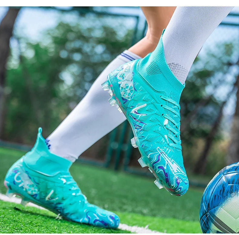 Men's High Ankle Football Boots Turf Soccer Cleats Breathable Non-slip Training Match Sneakers Outdoor Sports FG Soccer Shoes