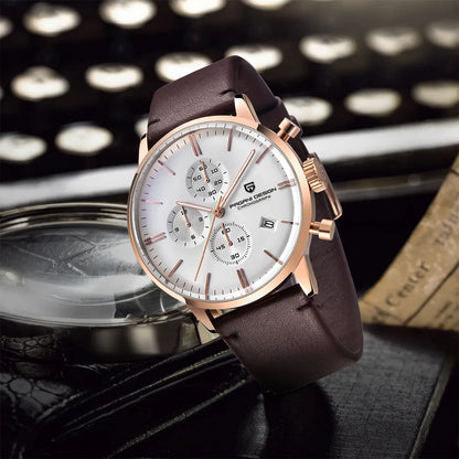 PAGANI DESIGN Men's Fashion Casual Brand Watch Waterproof 30m Luxury Leather Sports Quartz Chronograph VK67 Relogio Masculino