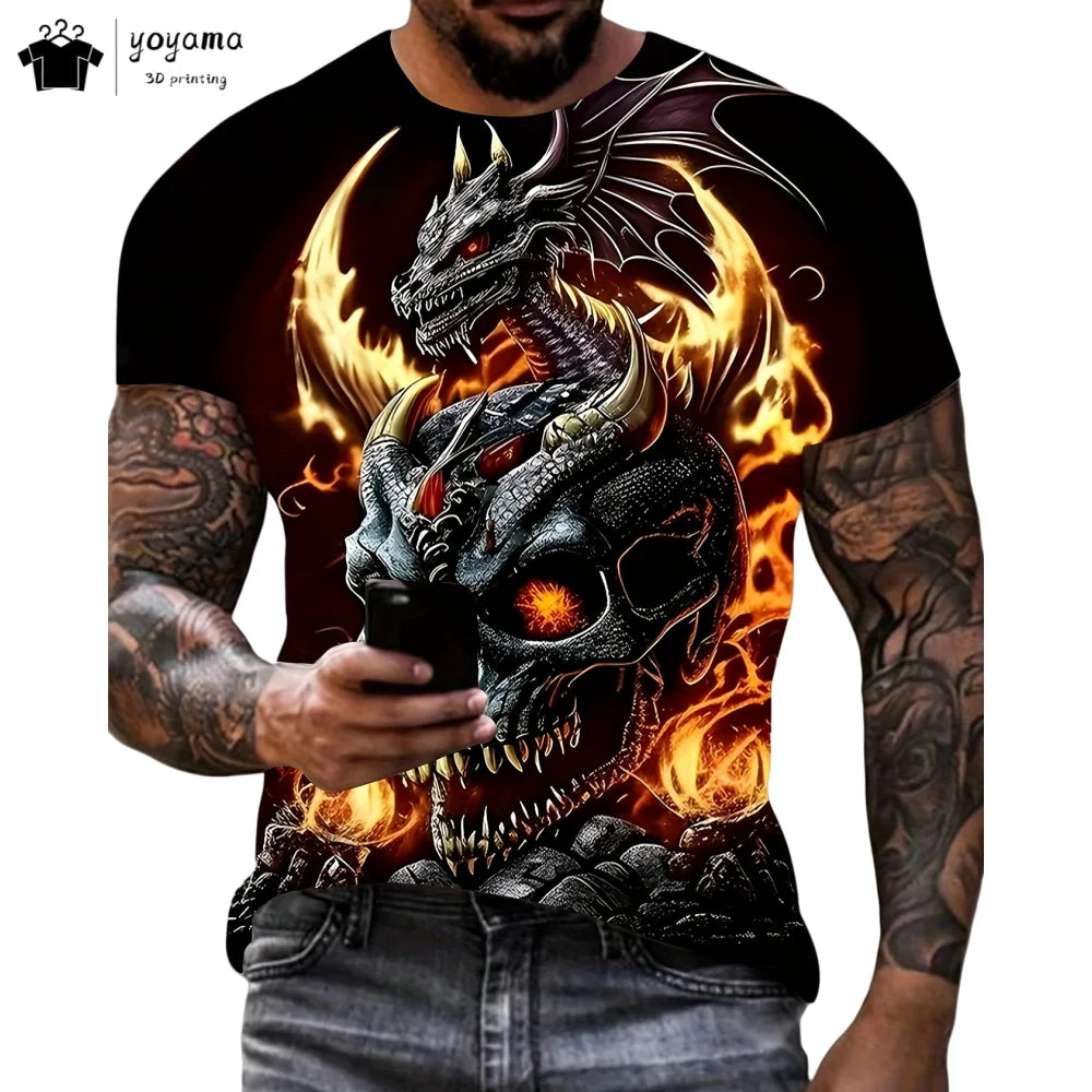 Men's t-shirts Dragon Pattern Short Sleeve Tee Fashion Street O-Neck Top Trend Animal 3D Printing Loose Versatile Men's Clothing