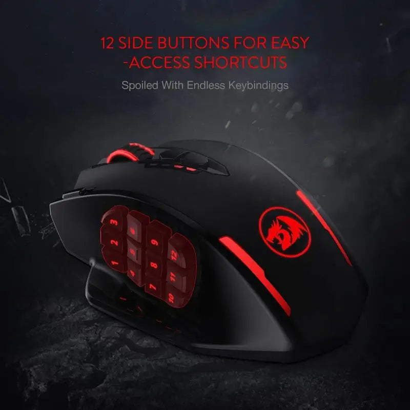 Redragon M913 gamingmus 16000 DPI trådbunden 2.4Ghz trådlös RGB optisk gamermus med 16 programmerbara knappar, svart/vit mus