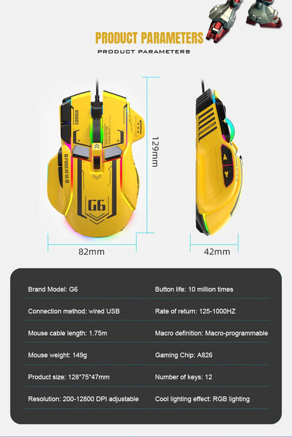 High-end Programmable Gaming Mouse Wired 12800 DPI 12 keys RGB Game Mice for Windows IOS Home Office Laptop PC