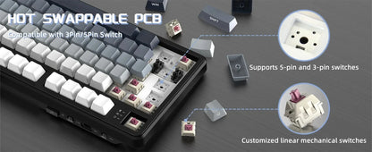 ATTACK SHARK X87 Wireless Mechanical Gaming Keyboard Tri-Mode BT5.0/2.4G/USB-C Gasket Hot Swappable Custom Keyboard Pre-lube