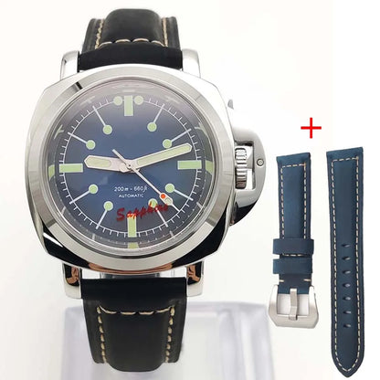 Parnsrpe Men's Automatic Mechanical NH35 Watch Polished Case Sapphire Glass Leather Strap 40mm Men's Watch
