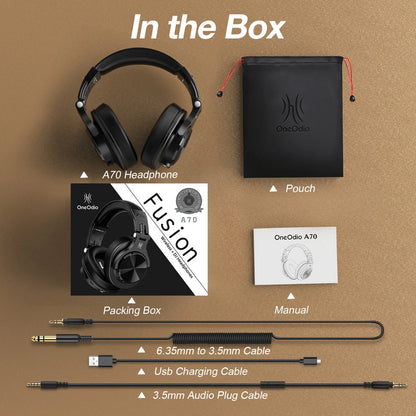 Oneodio Fusion A70 Wired + Wireless Bluetooth 5.2 Headphones For Phone With Mic Over Ear Studio DJ Headphone Recording Headset