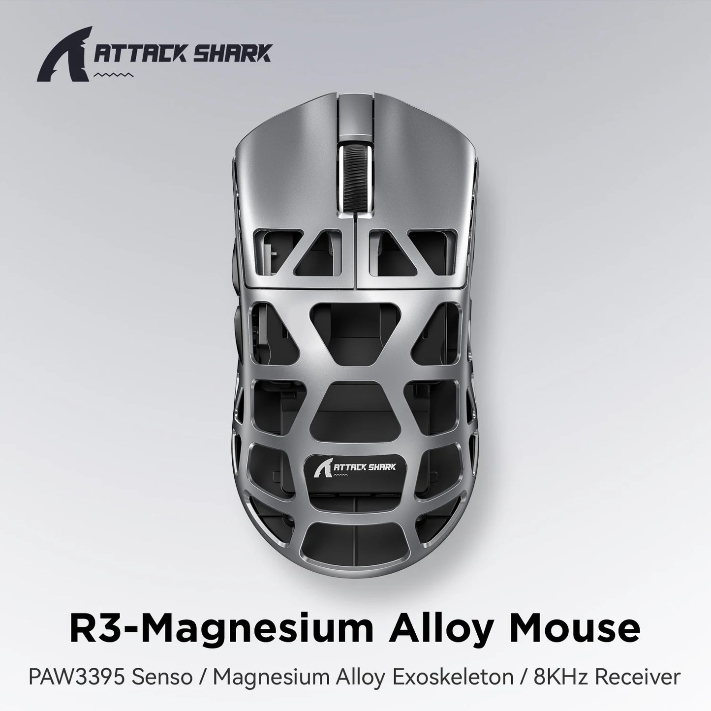 ATTACK SHARK R3 8KHz Magnesium Alloy Mouse, PixArt PAW3395 Sensor, up to 26000 DPI, 2.4G/BT/Wired, 46g superlight, for PC/Mac