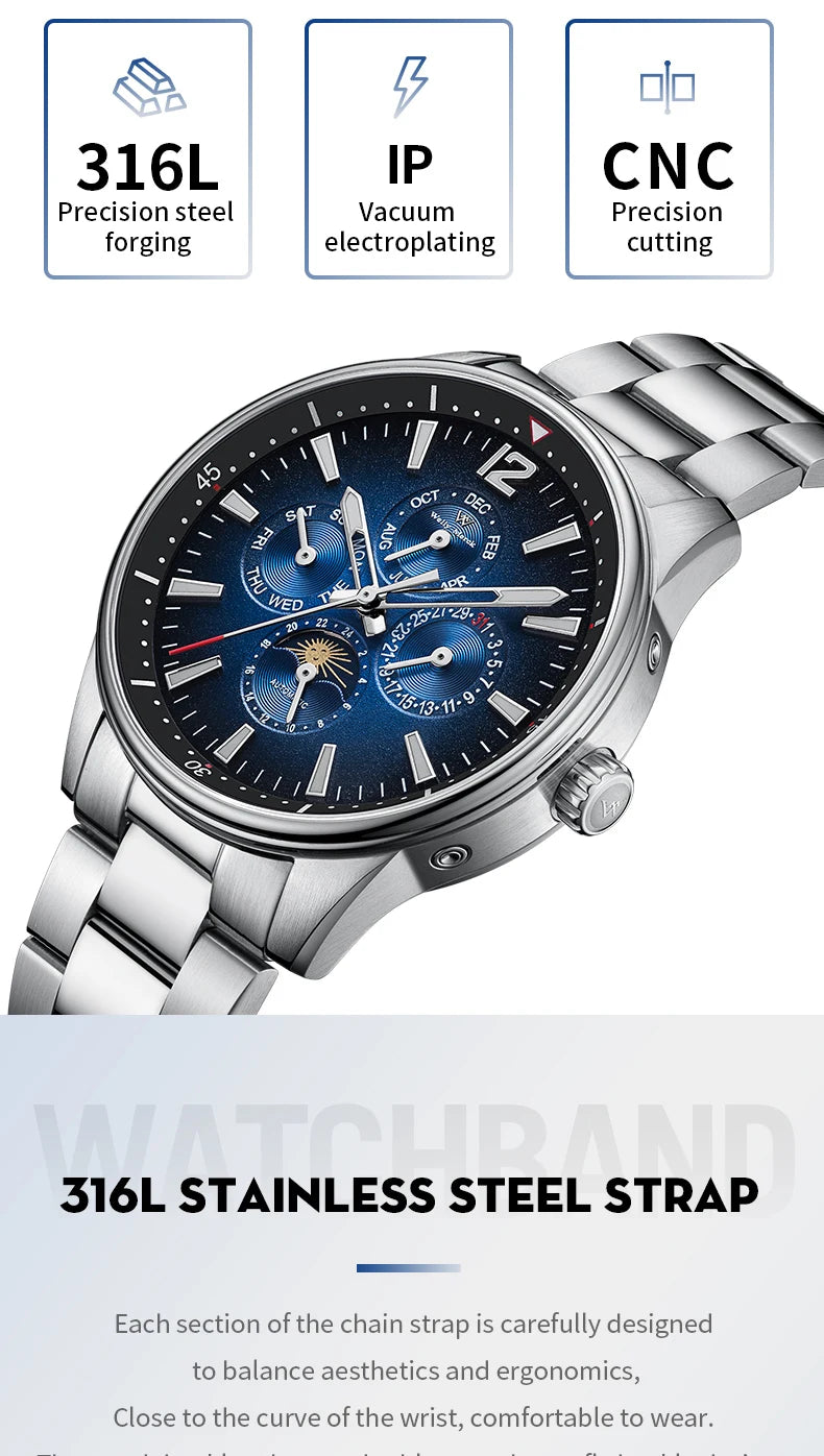 WM Watch Automatic Mechanical Watches Waterproof Multifunctional Business Men's Watches Watch WM160M