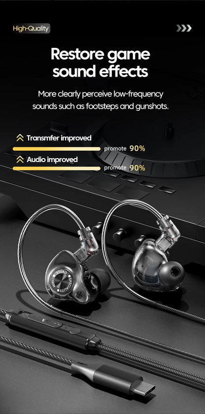 Original 15D Super Bass In Ear Headphone With Mic 3.5mm AUX/Type-C Digital Chip Headset For iPhone 17 Huawei Xiaomi Android