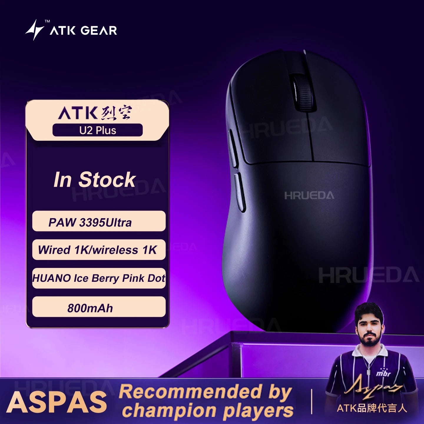 NEW ATK U2 V2 Mini Ultimate Wireless Gaming Mouse Tri-model Lightweight PAW3950Ultra 8KHz 500mAh Custom Ergonomic E-sports Mouse