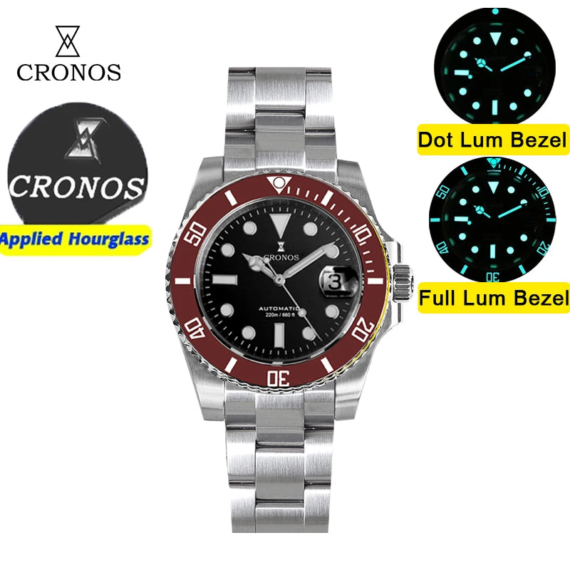 Cronos New 40mm Diver Men's Watches Luxury Miyota9015 Automatic Mechanical Watch Sapphire Crystal Waterproof 200m Adjustable Clasp L6045