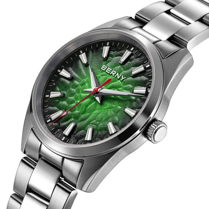 Reloj para hombre BERNY – Reloj de cuarzo, cristal de zafiro, agujas luminiscentes, resistente al agua hasta 10 ATM, fabricado íntegramente en acero inoxidable – Estilo elegante y desenfadado, ideal para el día a día o para ocasiones profesionales