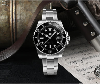 San Martin 40mm Water Ghost PT5000 Automatic Men Diving Watch Business Mechanical Sapphire Waterproof 20Bar Luxury BGW-9 SN0017D