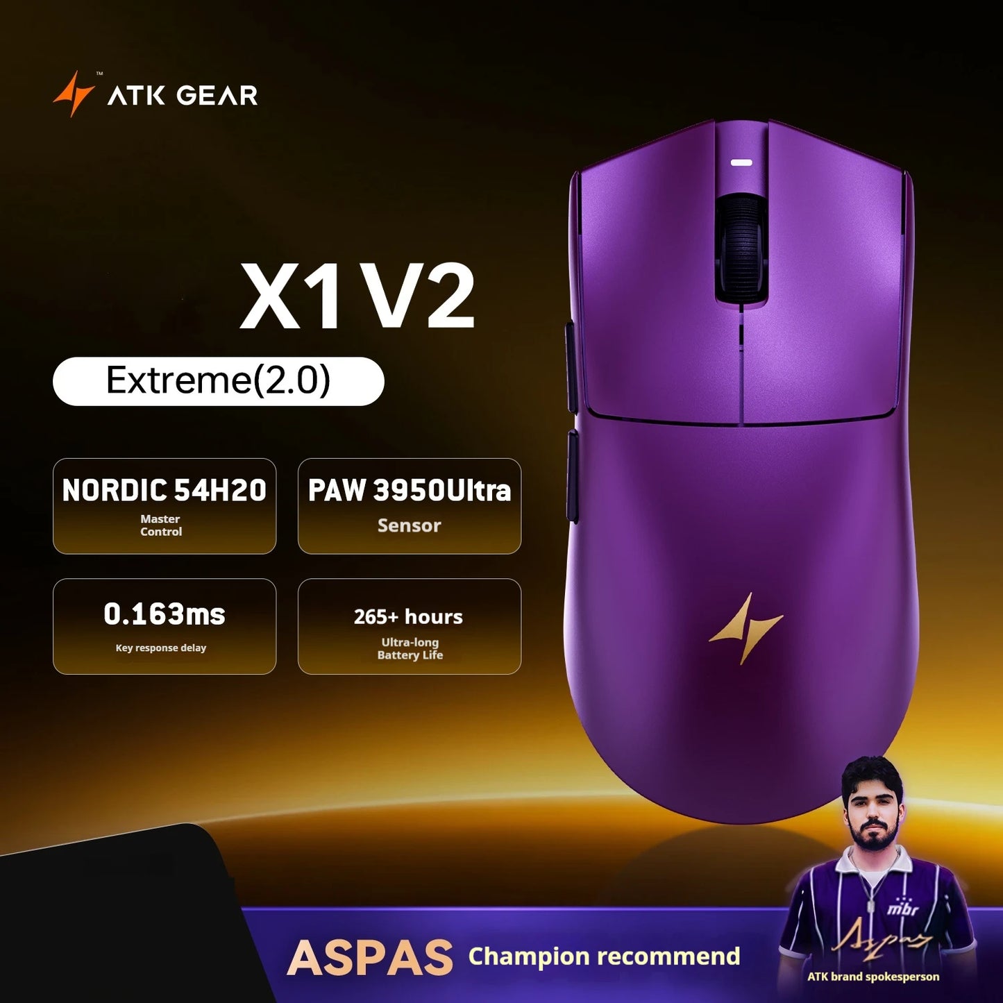 ATK X1 V2 Ultimate 2.0 Mouse Wireless Paw3950 Utrla 54g Lightweight 750ips 0.163ms Low Latency 650ips Gamer New Accessory Gifts