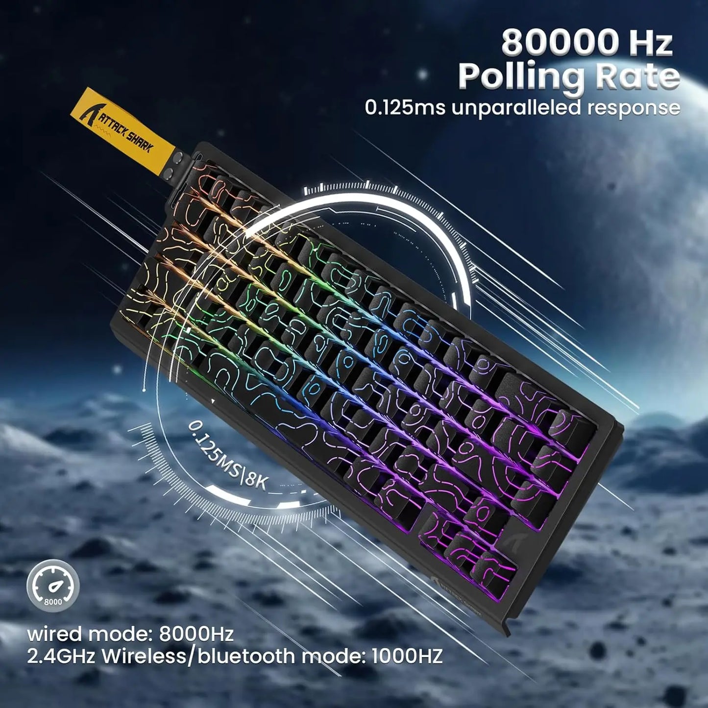 ATTACK SHARK X68PRO HE 60% Wireless Rapid Trigger Gaming Keyboard,Adjustable Actuation,8K,Hall Effect Magnetic Switch,Tri-mode