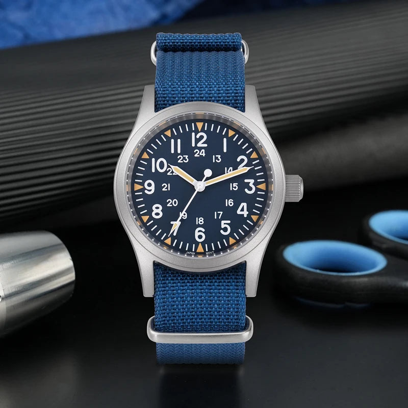 Militado ML05 38mm Men Watch VH31 Quartz Military Watches Domed Sapphire AR Coating 100m Waterproof Stainless Steel Wristwatch